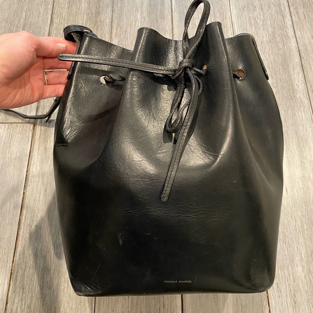 Mansur Gavriel Black Leather Bucket Bag - Large